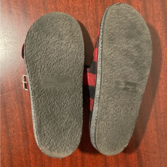 Isabel Marant Ledkin Plaid Red Wool Leather Slides - Picture 5 of 7